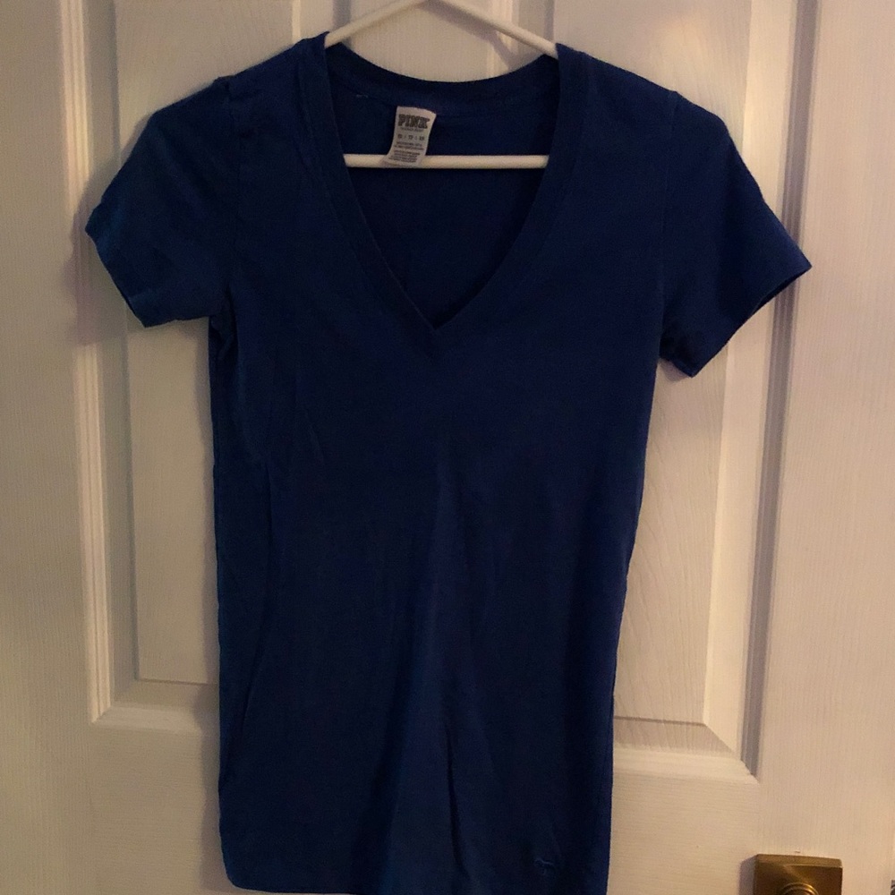 Victoria Secret Pink Women's Deep V-Neck Tee - Royal Blue